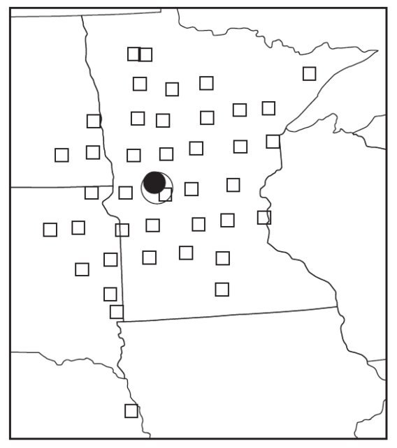 Epicentral map for the Brandon, Minnesota earthquake.