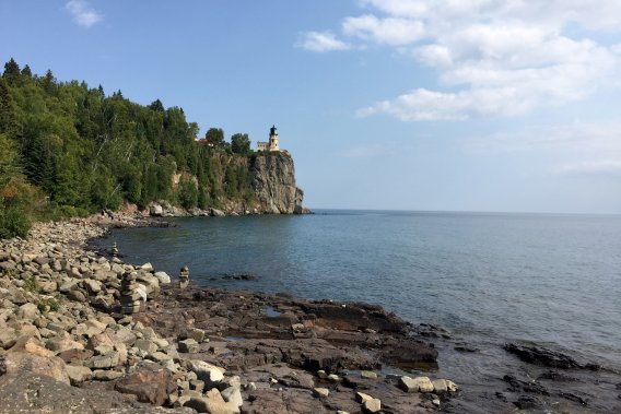 View along the North Shore of the Split Rock Lighthouse built atop a cliff of Precambrian volcanic rocks.