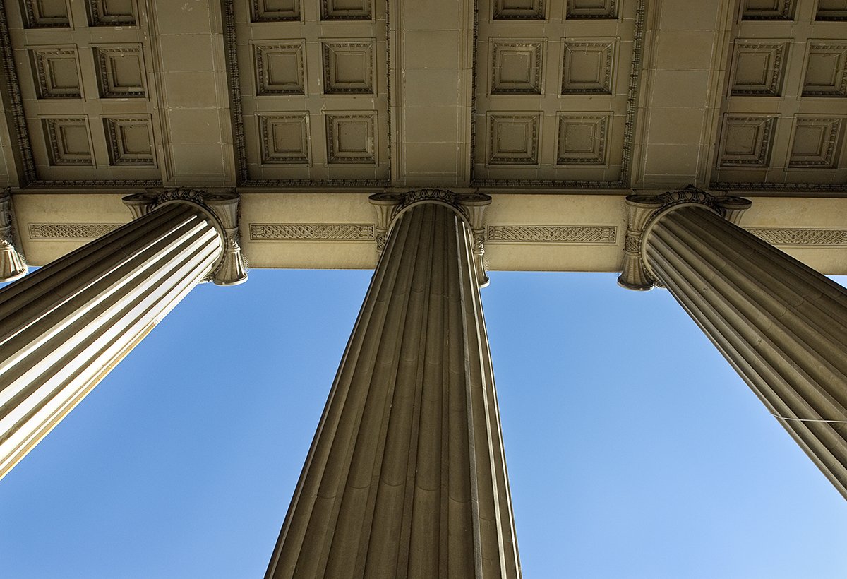 pillars of a building as seen looking up
