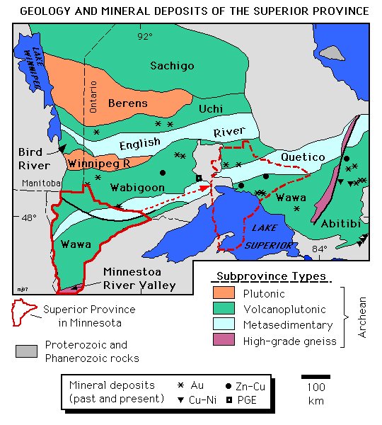Geology and mineral deposits of the Superior Province.