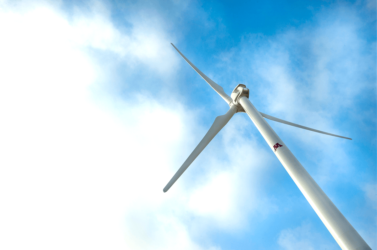 Looking up at the UMN wind turbine 