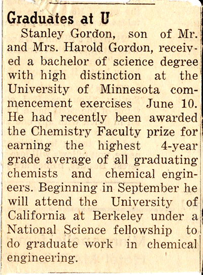 Stan's graduation announcement from 1961