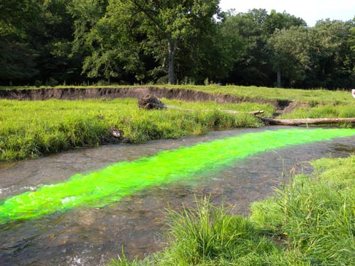 Photo of dye tracing in a stream