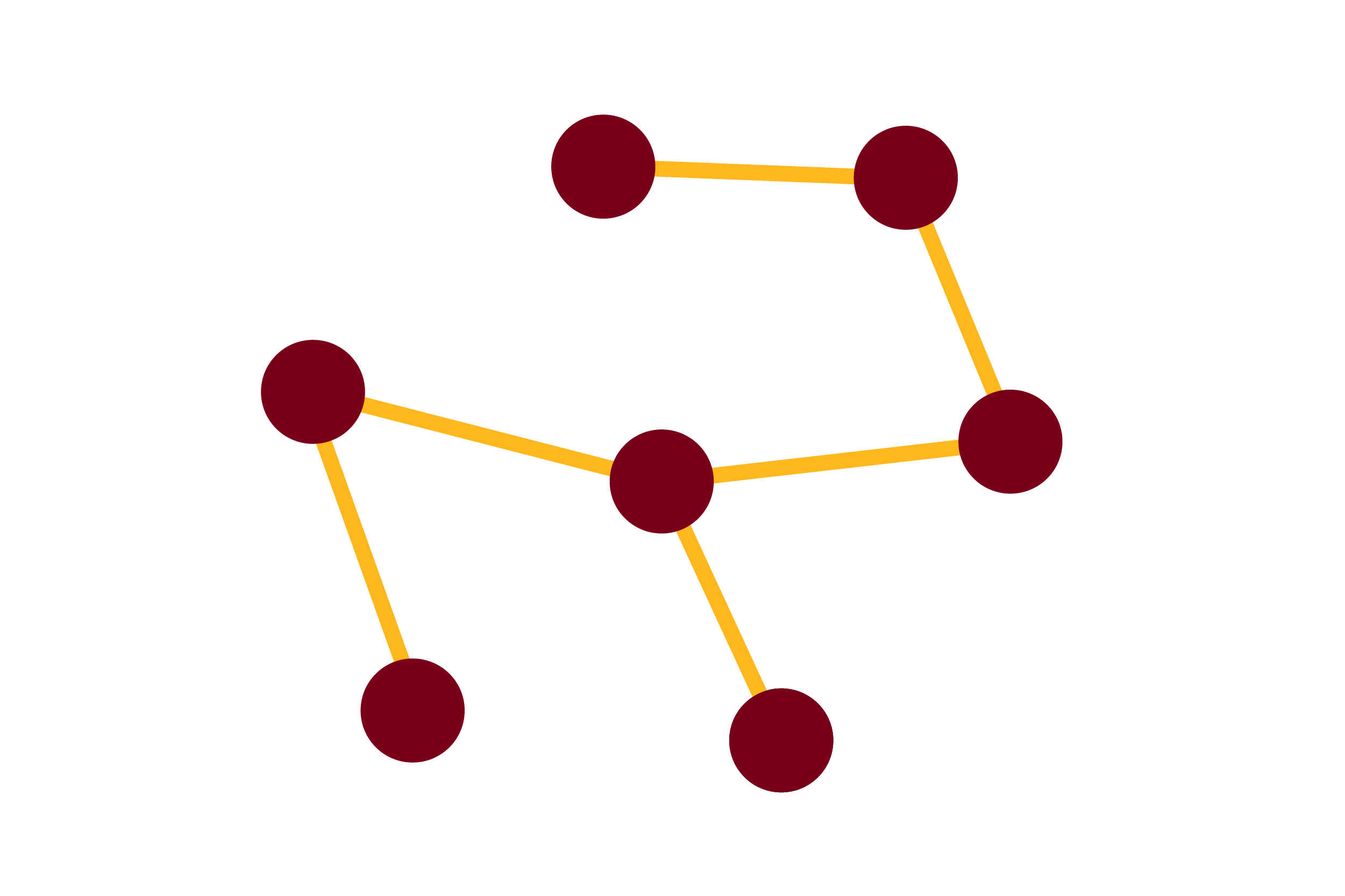 Maroon and gold lines and circles connected on a web