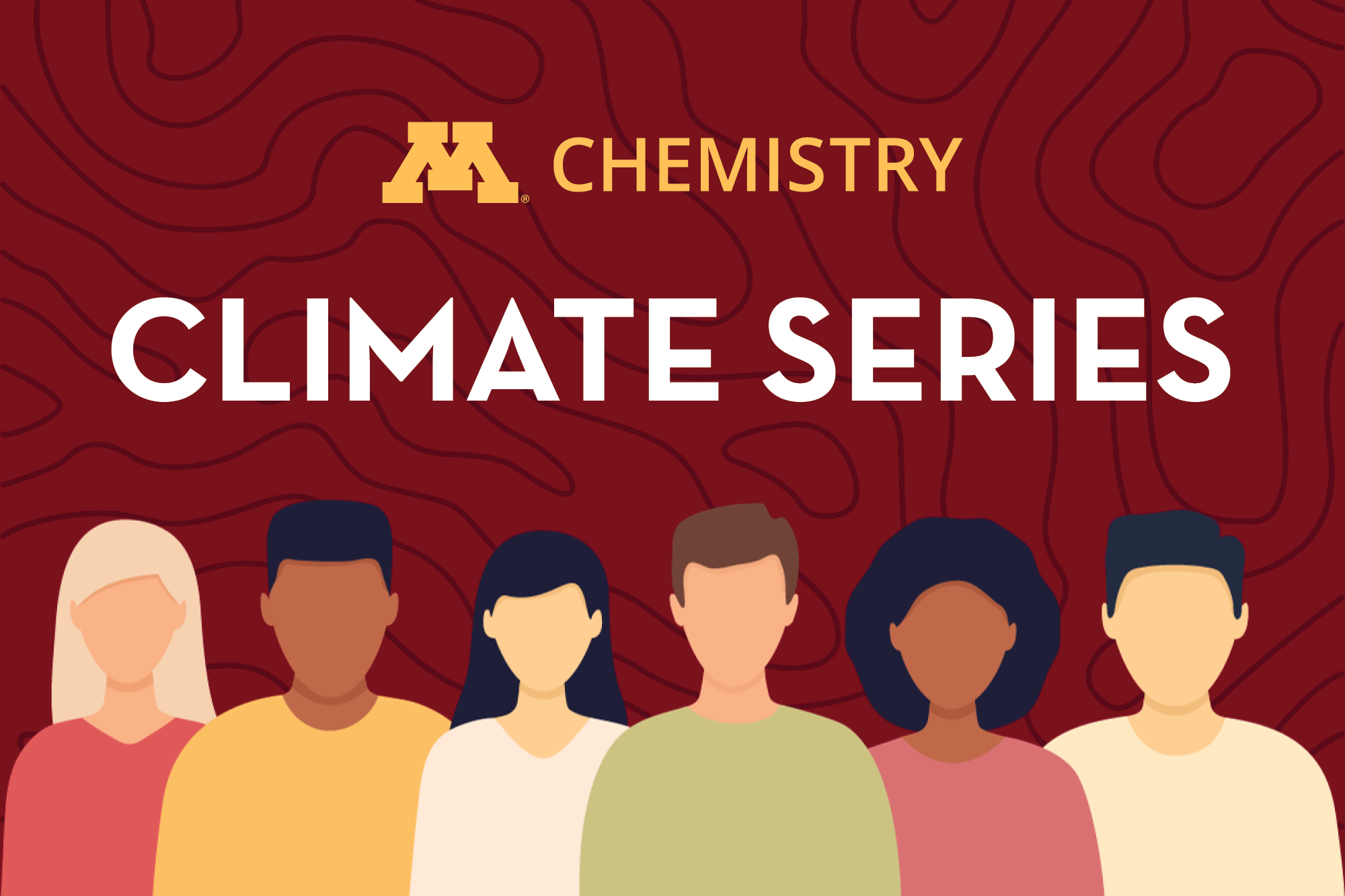 Clip art of a group of people on a maroon background with a white "Climate Series" title