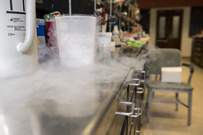 dry ice fog covering a lab bench