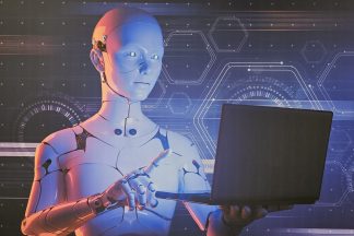 Robot at computer 