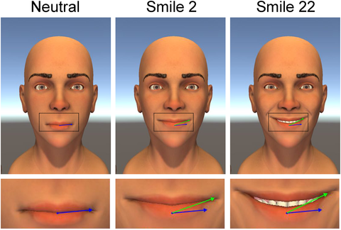 3 step progression of a computer animation smiling
