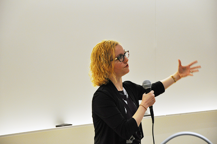 Professor Lindsay Glesener presenting a lecture 