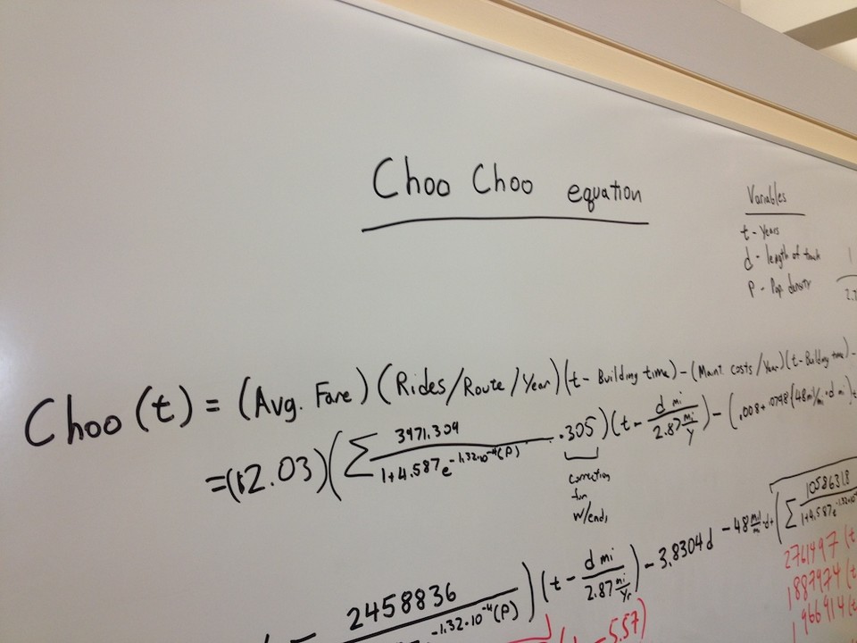 Choo Choo Equation on Whiteboard from Math Modeling Camp