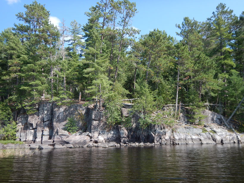 Precambrian bedrock in an area ceded by the Chippewa to the U.S. federal government in an 1854 treaty, currently known as the Boundary Waters Canoe Area Wilderness in northeast Minnesota