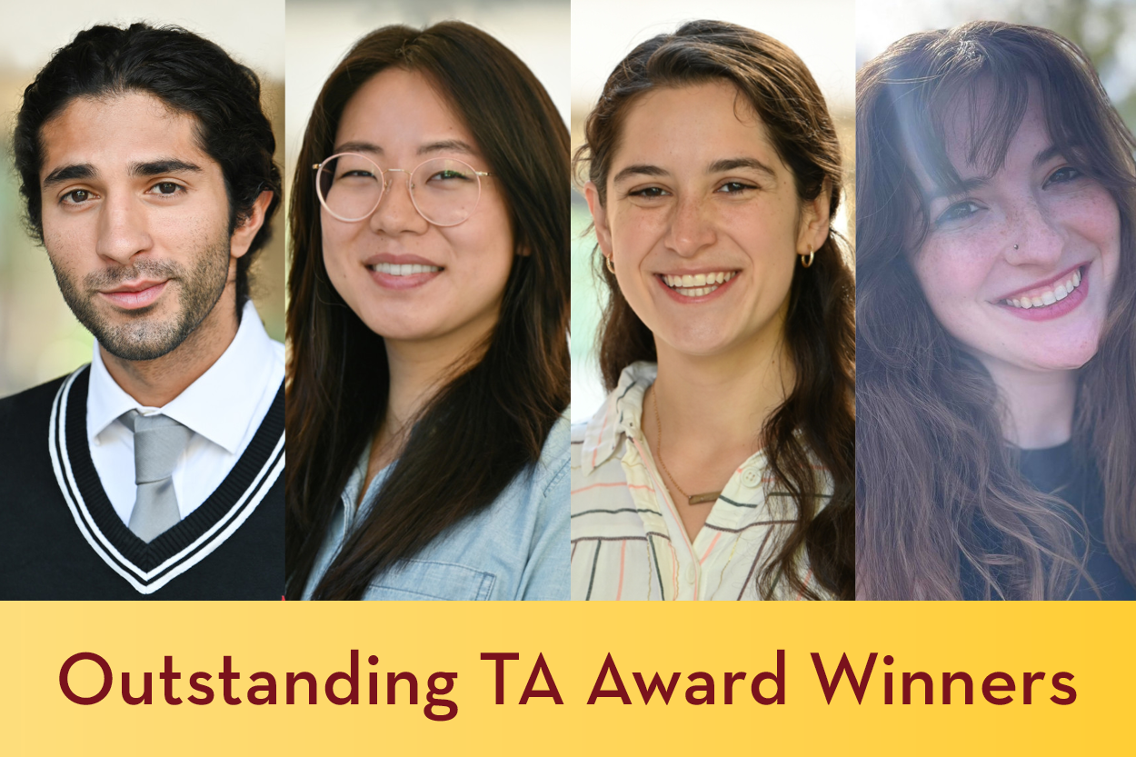 Four headshot photographs over a gold Outstanding TA awards banner