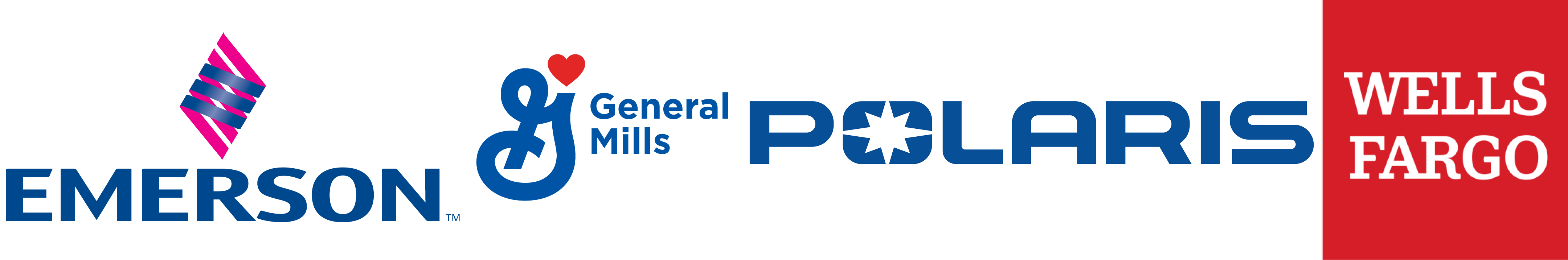 Emerson, General Mills, Polaris, Wells Fargo logos