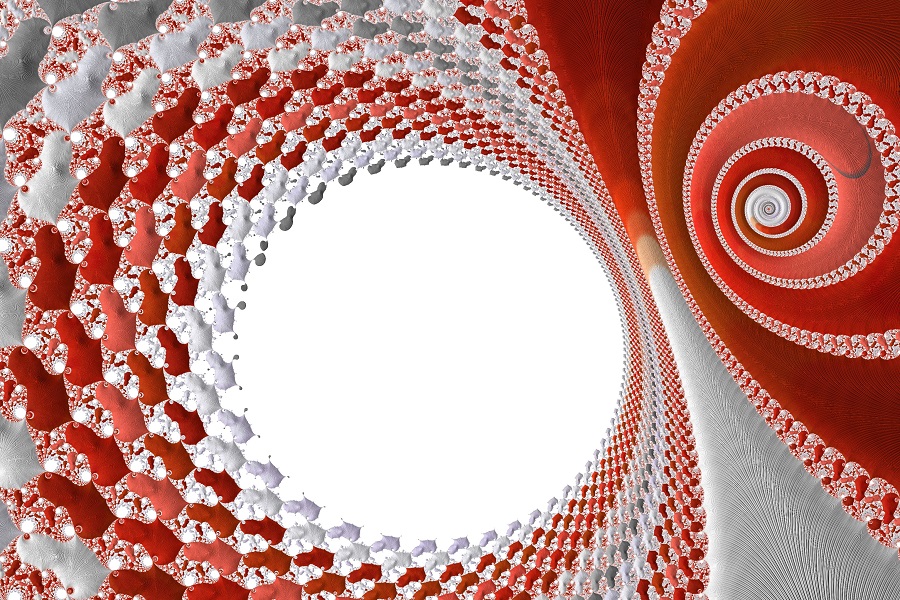 Orange and grey swirls abstractly depicting quantum computing concept of superposition and entanglement