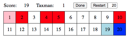 Taxman Game - an example of the table used to practice factors