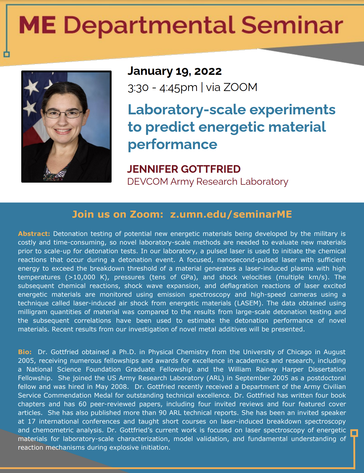 Departmental Seminar flyer for Jennifer Gottfried