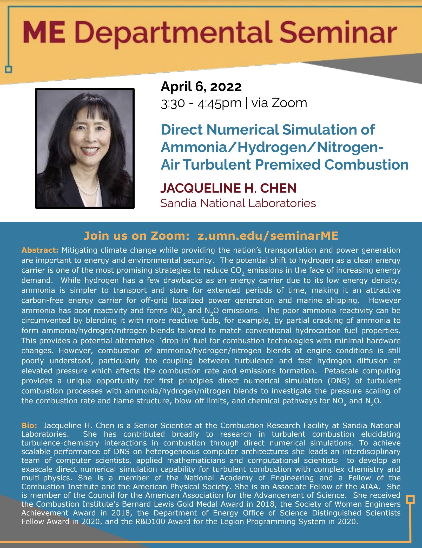Jacqueline Chen departmental seminar flyer