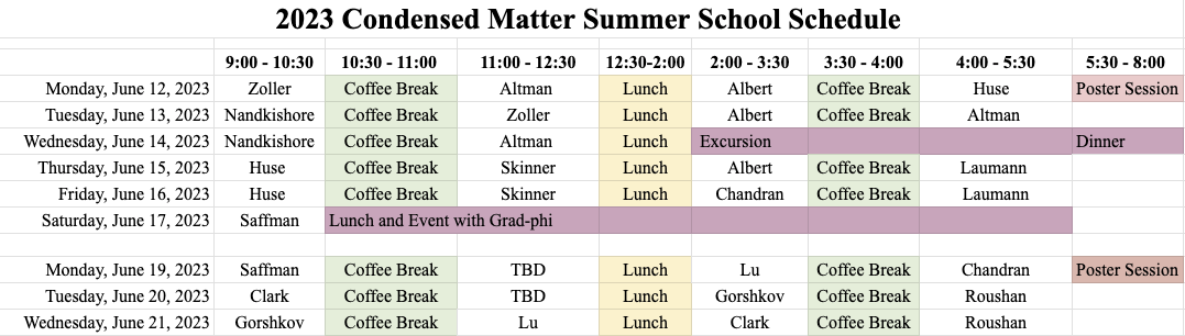 Program table for 3rd condensed matter summer school