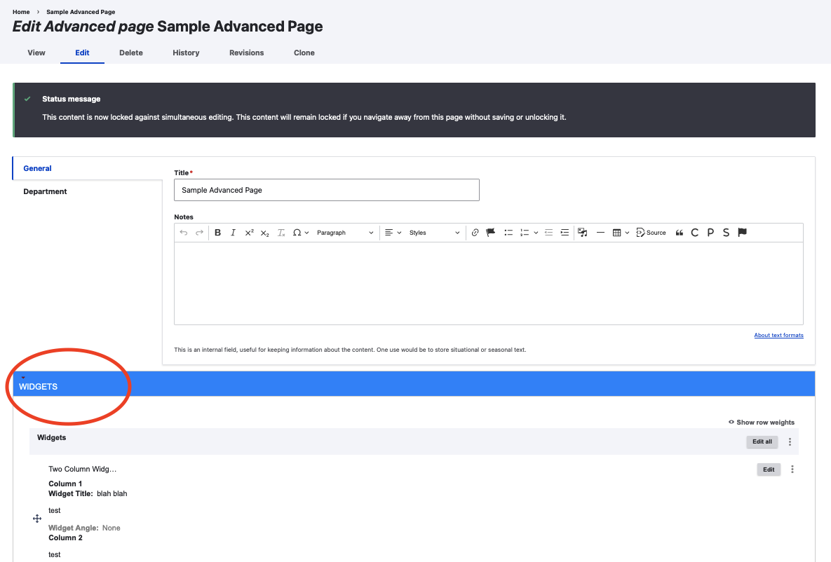 Advanced Page Editing Screen