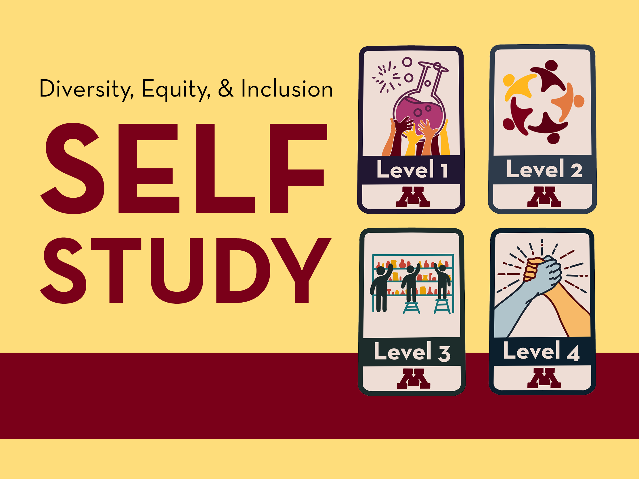 Diversity, Equity, and Inclusion Self-study graphic with four images of badges