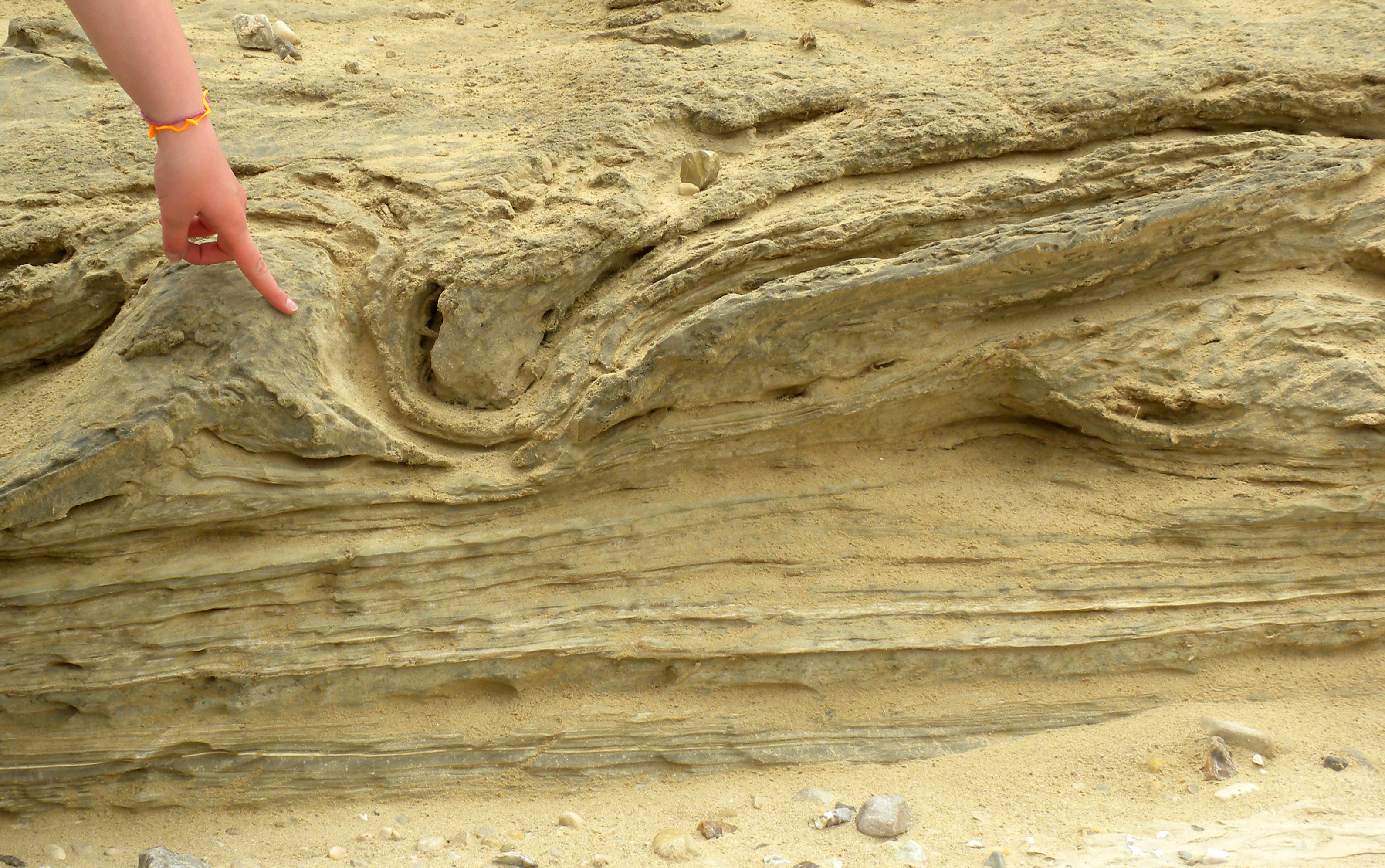 A soft sediment deformation feature in Dead Sea sediments, Israel.