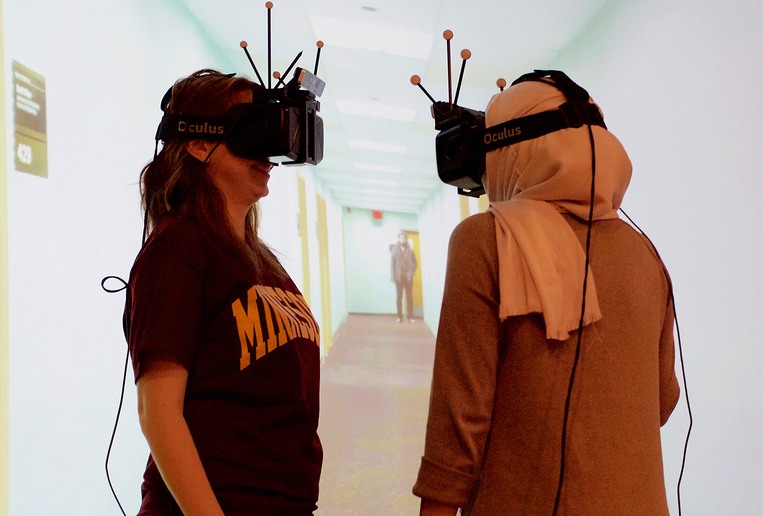two students wearing VR