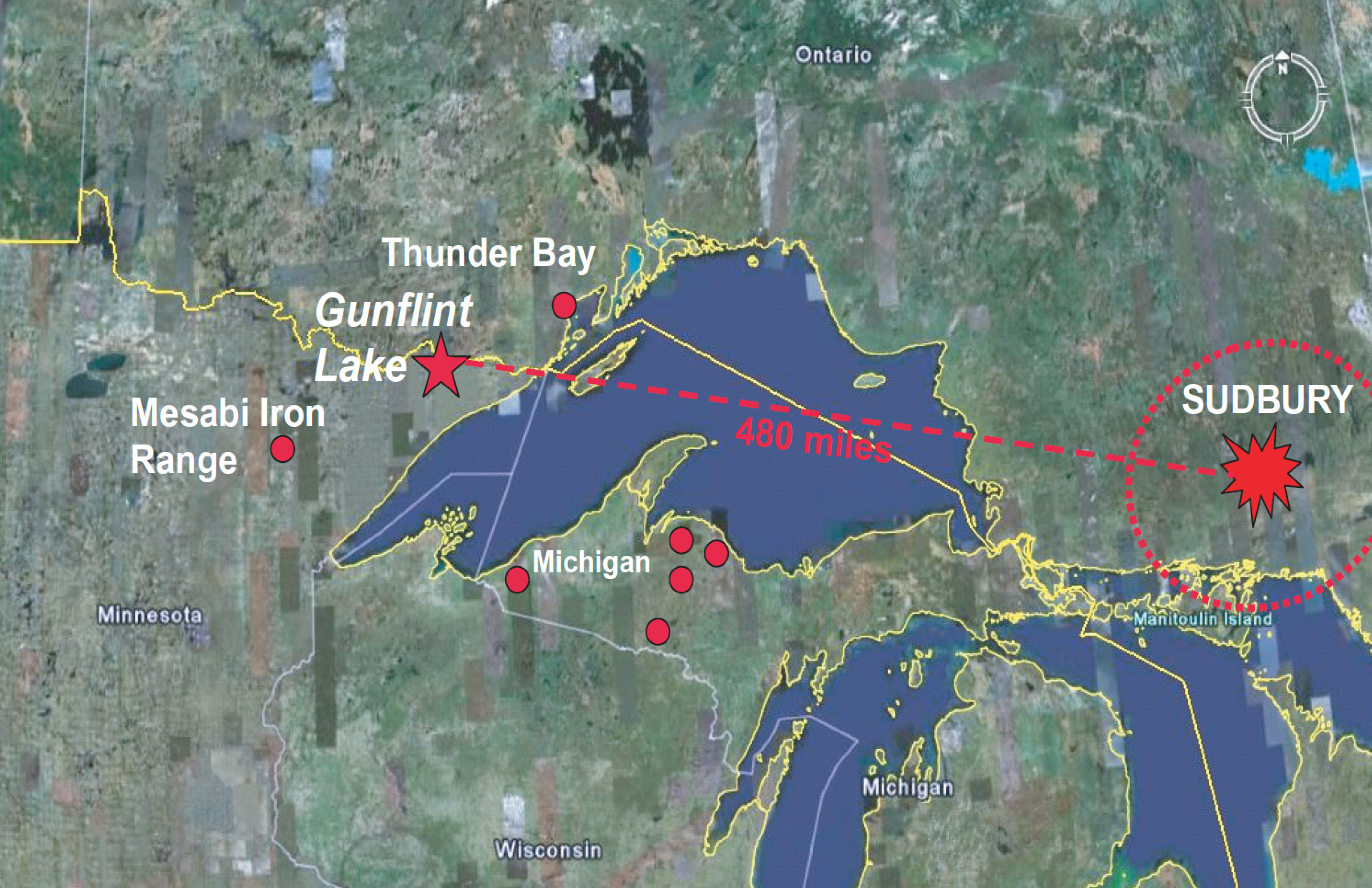 Sudbury impact site and ejecta localities in the Lake Superior region.
