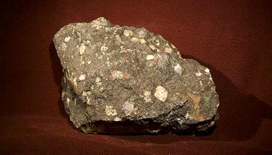 Hand sample of an amygdaloidal basalt.