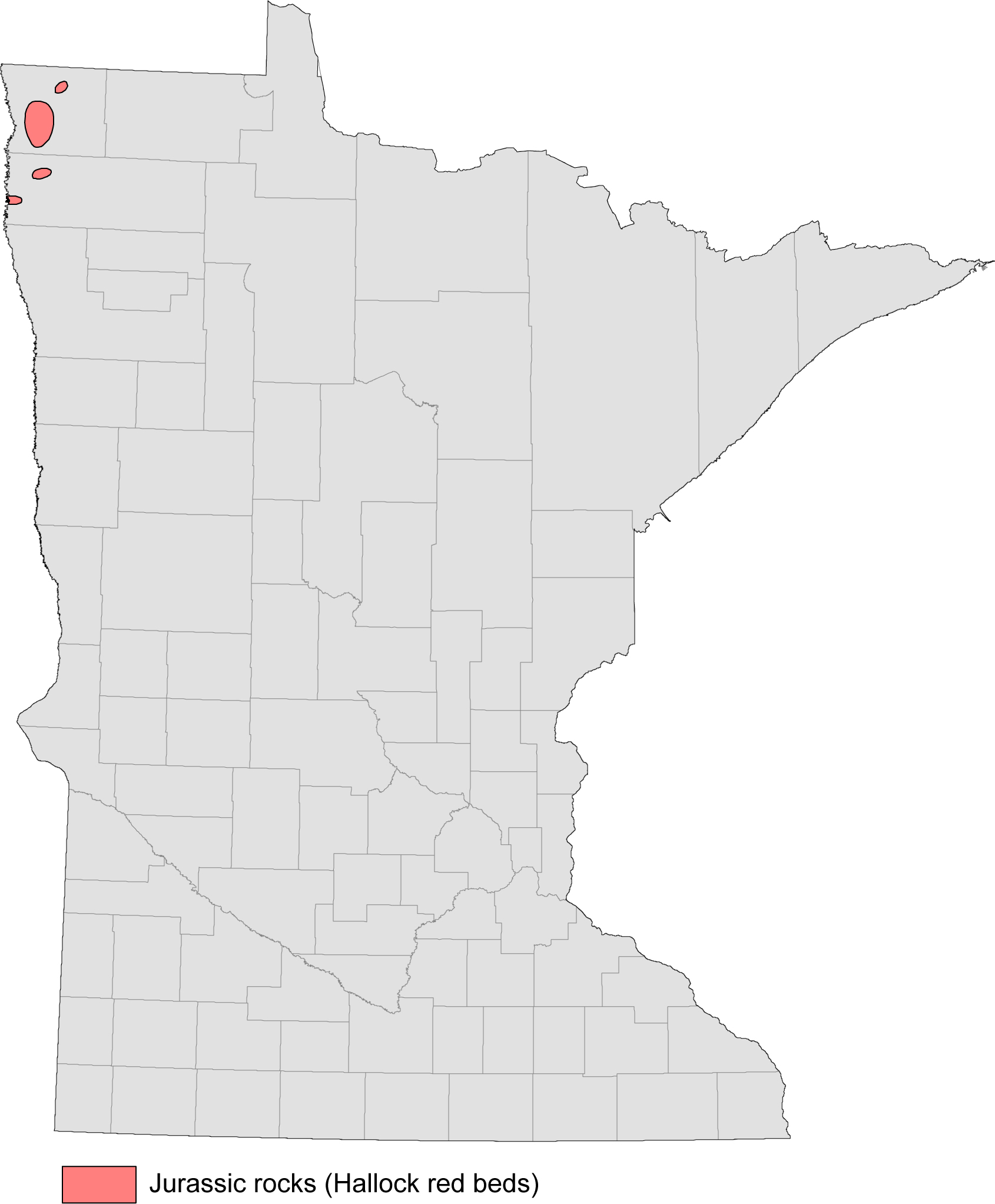 Distribution of Jurassic rocks in Minnesota.