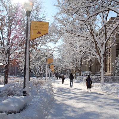 Campus walkway in winter