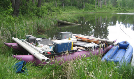 Pontoon boat with research equipment