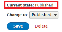 Current state status, change to dropdown, and save button of a Drupal edit form