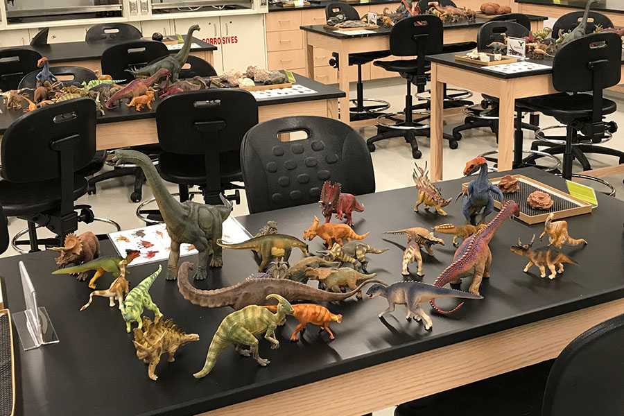 photo of toy dragons used in dinosaur lab