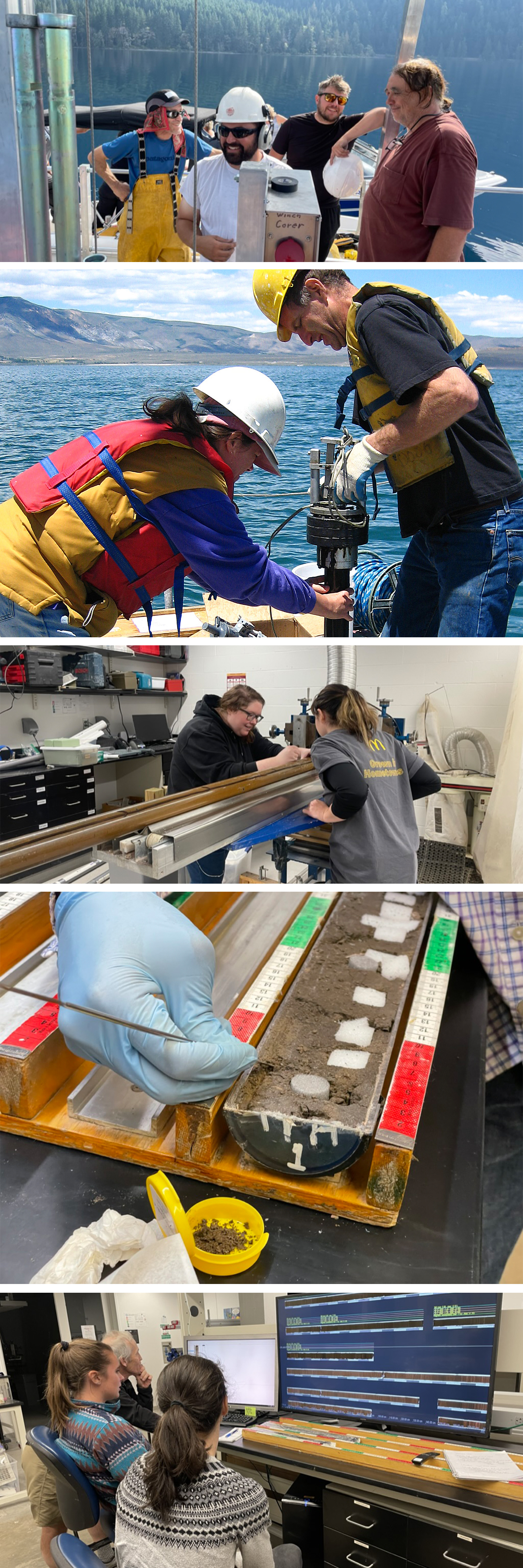 Series of photos of CSD Facility team members working in the field, in the lab and in the office.