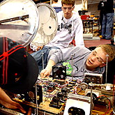 students working on robotics