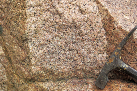 Granite from the Giants Range Batholith in the Precambrian of Minnesota.