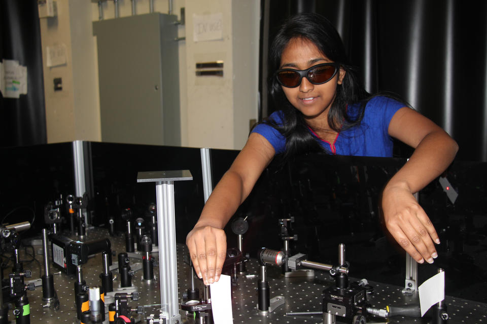 Kajari Bera working in the laser lab