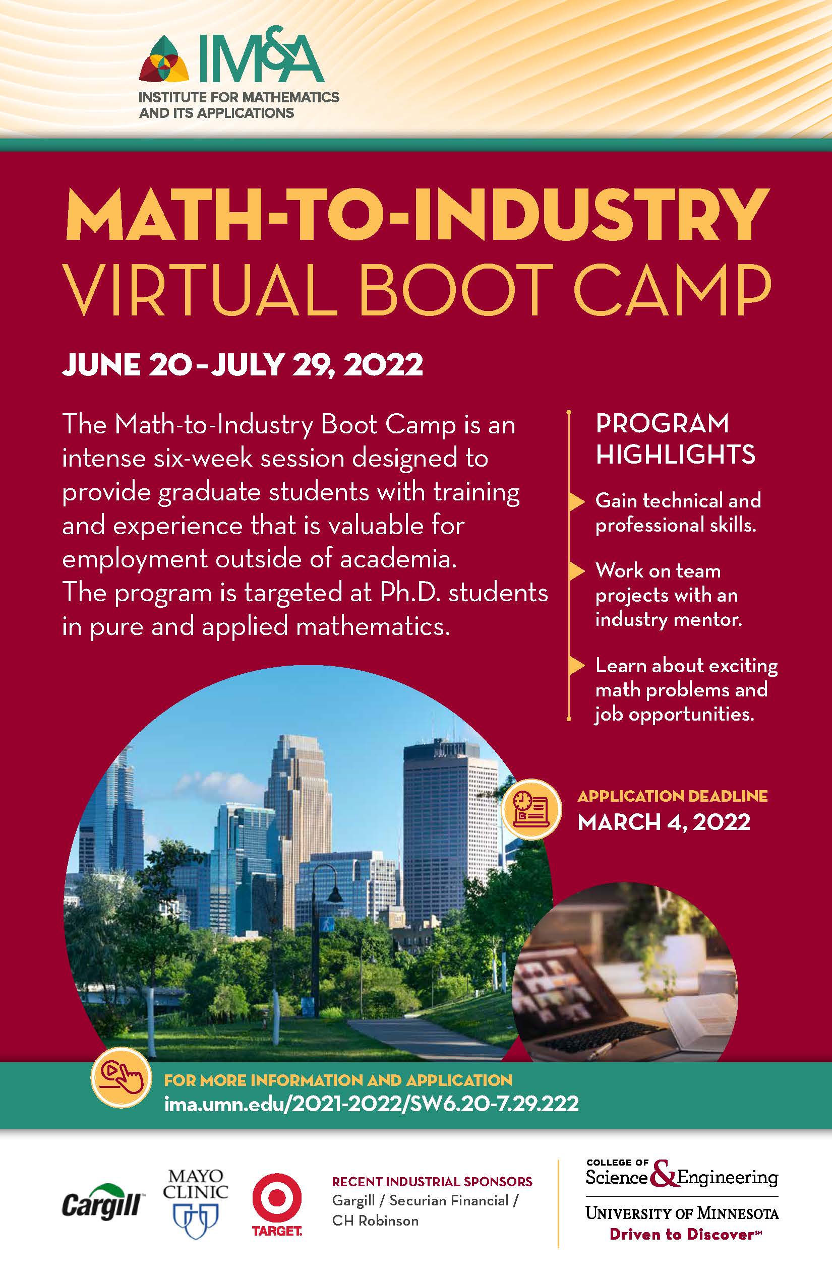 Poster of Math-to-Industry Virtual Bootcamp - June 20-July 29, 2022