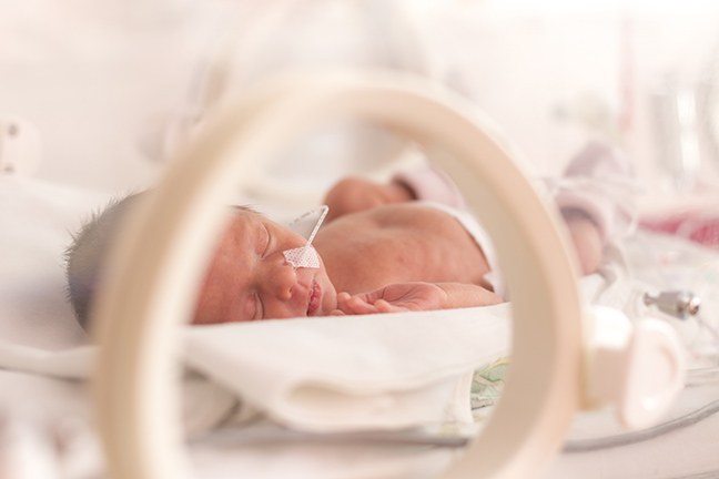 Premature baby with breathing tube