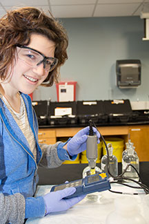 Student in the environmental teaching laboratory