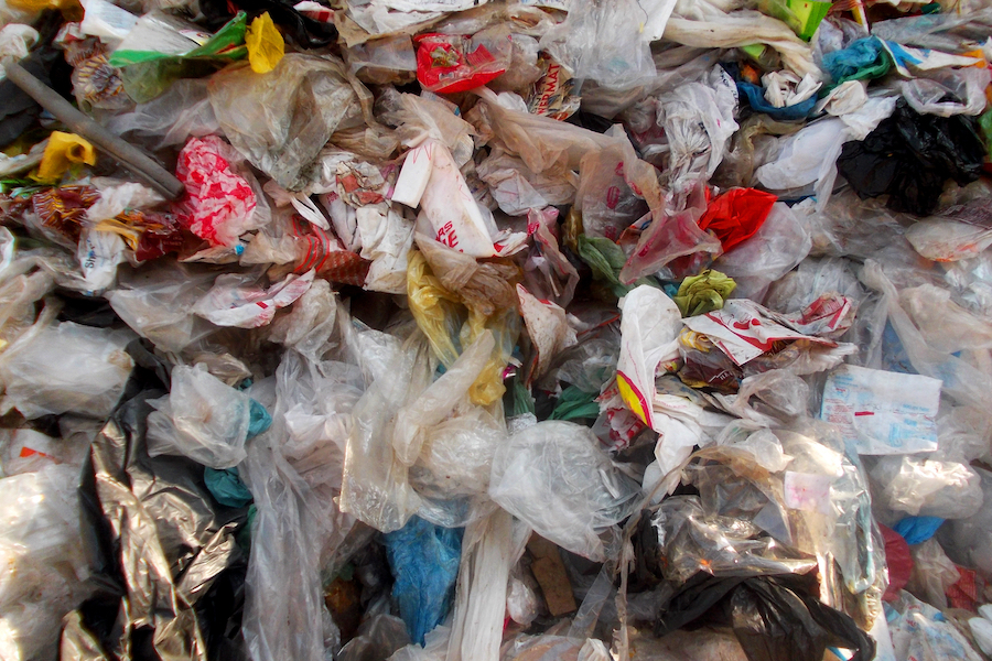 Mixed plastic waste piled together