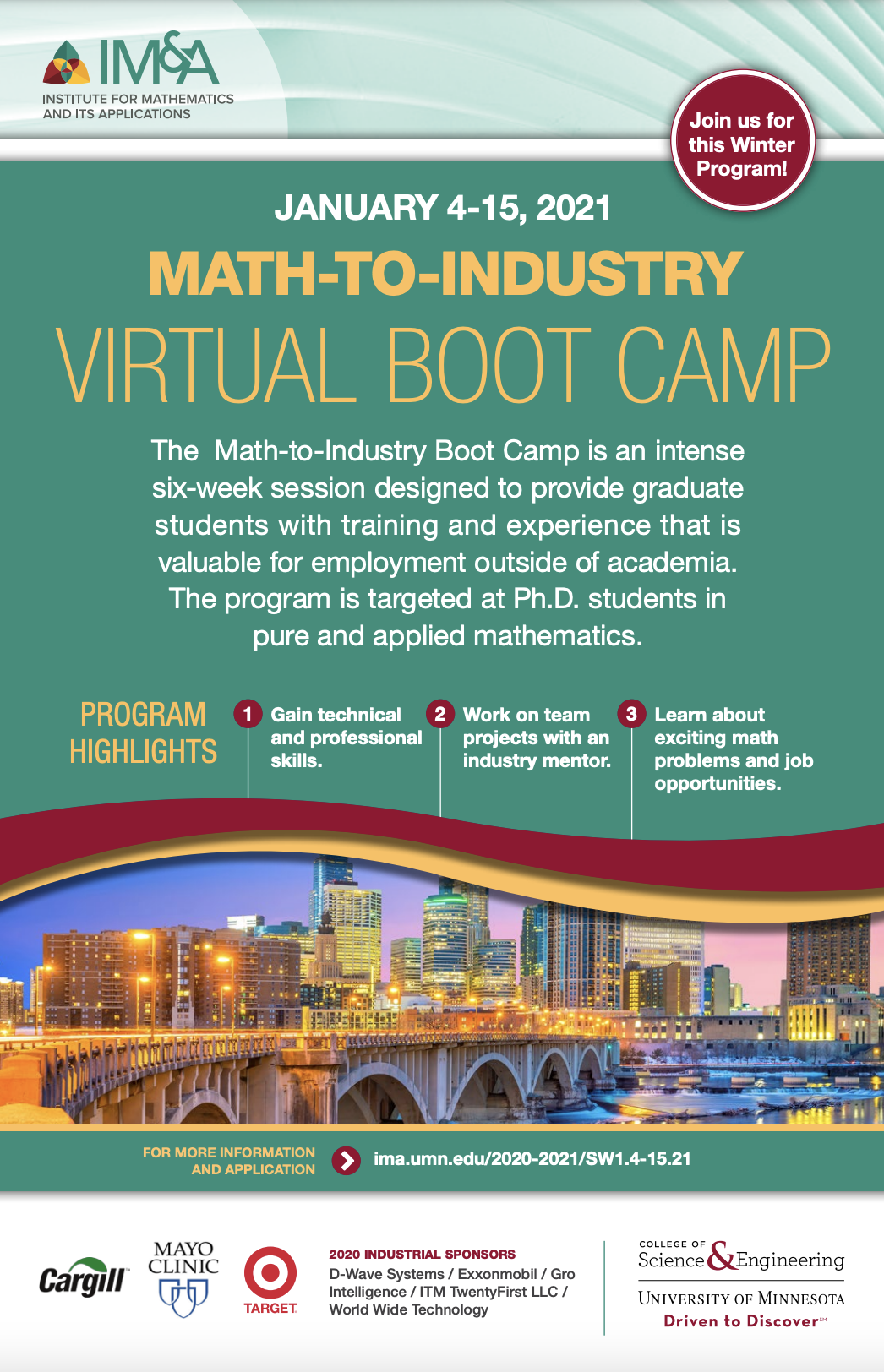 2021 Winter Math-to-Industry Boot Camp poster