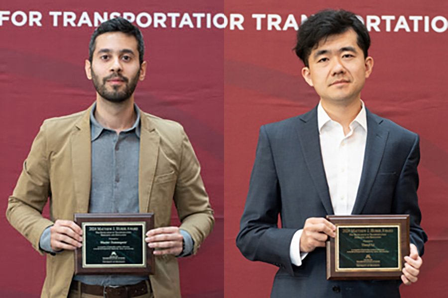 Maziar Zamanpour, a master's student in civil engineering with an interest in transportation, and Tianyi Li, a doctoral candidate in transportation engineering.