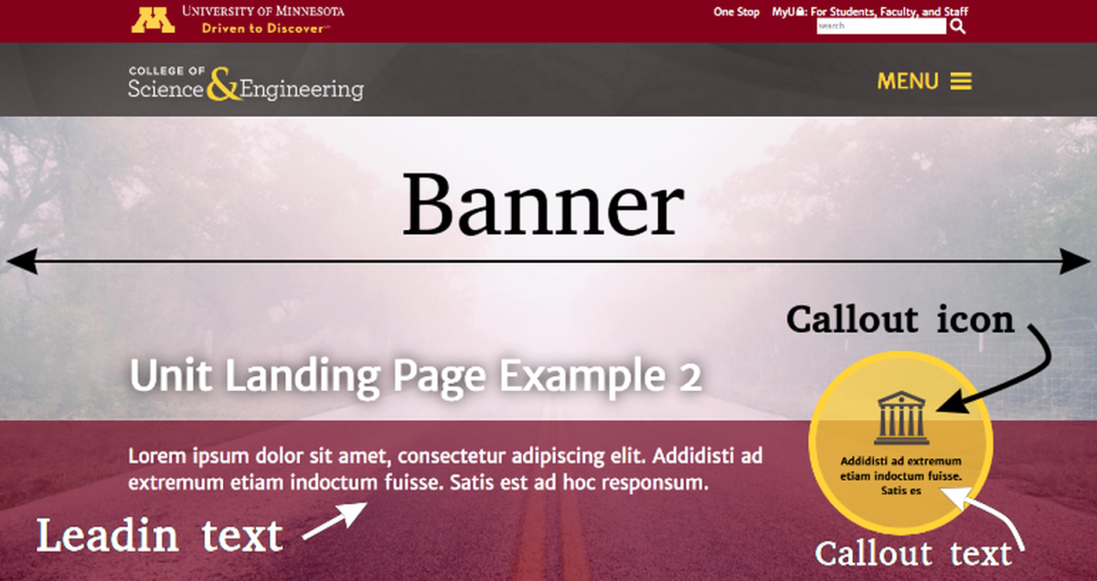 Example of a unit landing banner header