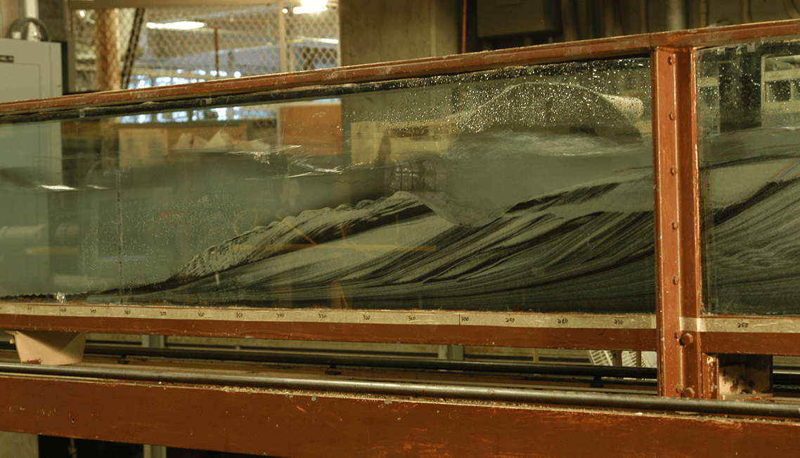 6 inch flume showing cross section of delta stratigraphy