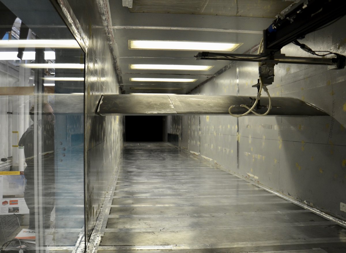 Photo of a turbine blade section in the SAFL wind tunnel
