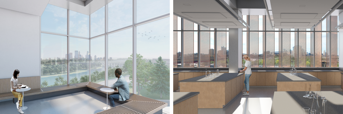 Architectural mockups for Fraser Hall - study space and lab