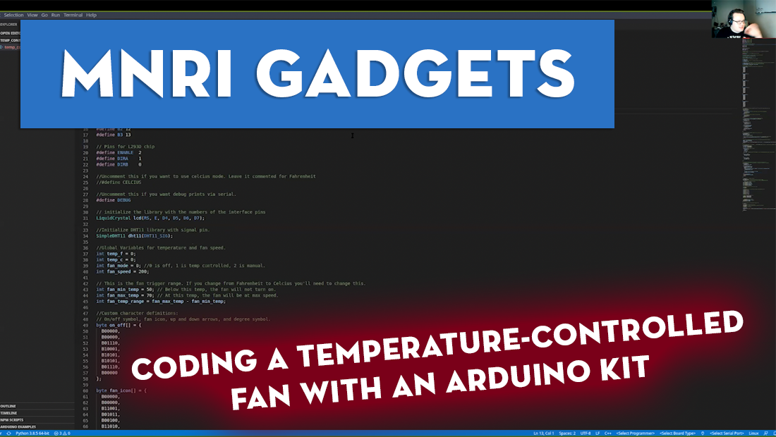 Thumbnail for youtube video, coding a temperature controlled fan with an arduino kit