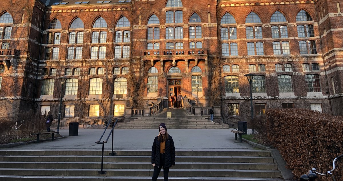 CSE student in front of a cathedral