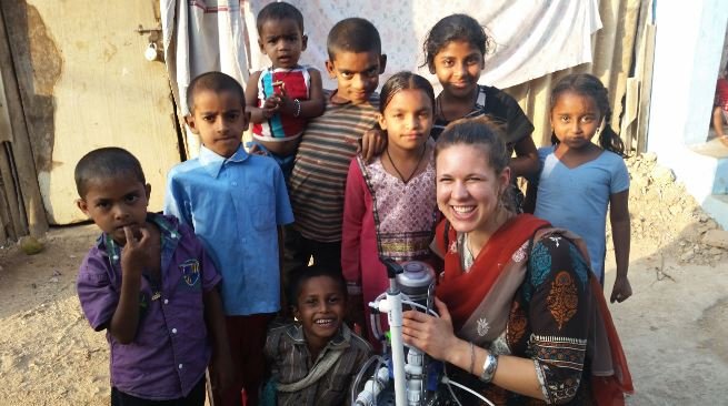 Kaylea Brase (MS Environmental Engineering 2017) tests a water filter designed by Chris Bulkley-Logston (MS Water Resources Engineering 2017) in Bangalore, India, during her nine-month internship. Both Kaylea and Chris completed a Master’s Sustainable Development Program.
